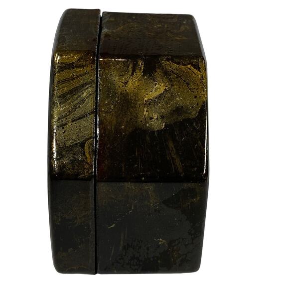 Vintage Black Hexagonal Lacquer Floral Trinket Lidded Jewelry Box Home Decor - Picture 5 of 10